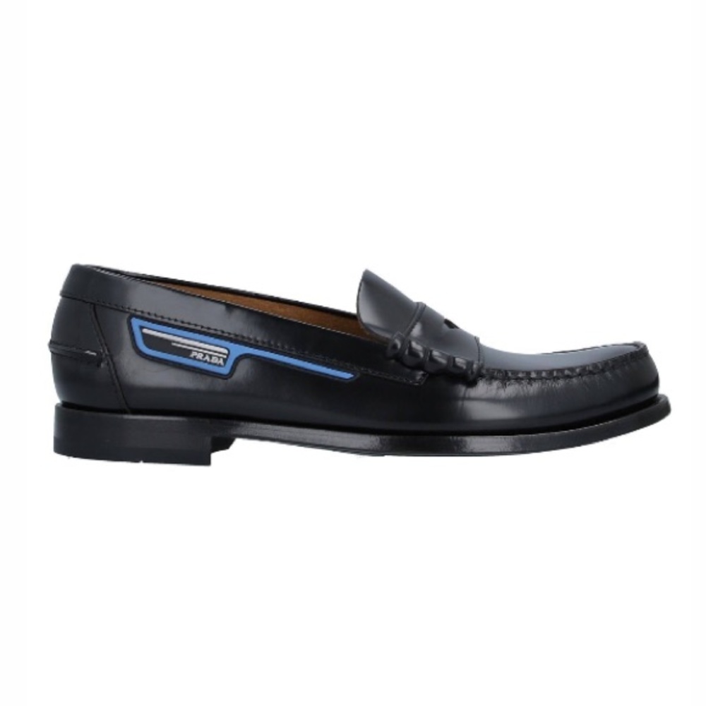Prada Logo Black Leather Loafers